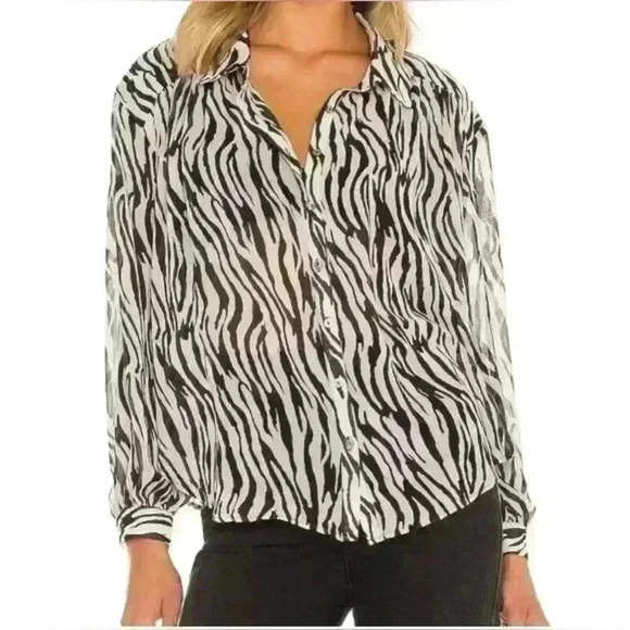 Free people Ciara zebra button down shirt blouse sz XS EXTRA SMALL - Picture 2 of 9